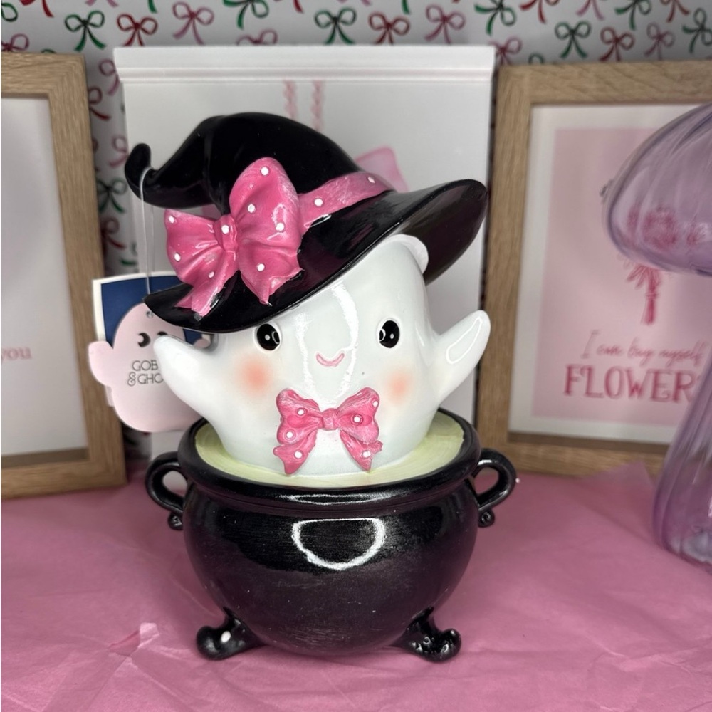 Viral Coquette Pink Bow Ghost In Cauldron